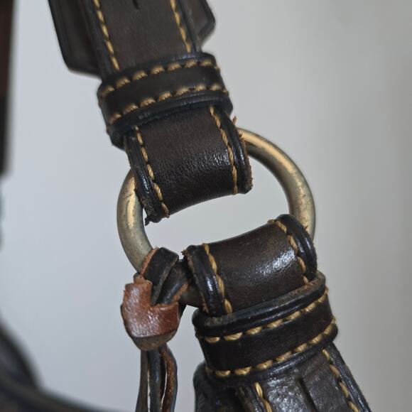 Dooney and Bourke 1975 Signature Collins Navy Shoulder Bag Coated Canvas Leather - Picture 7 of 10